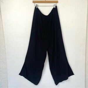 EILEEN FISHER 100% SILK ELASTIC WAIST PULL ON BLACK PANTS LARGE